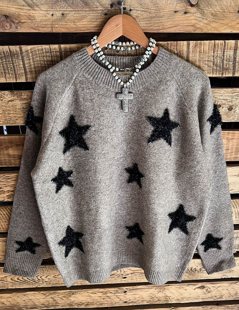 STARS IN THE SKY TONIGHT  PULLOVER SWEATER IN MOCHA