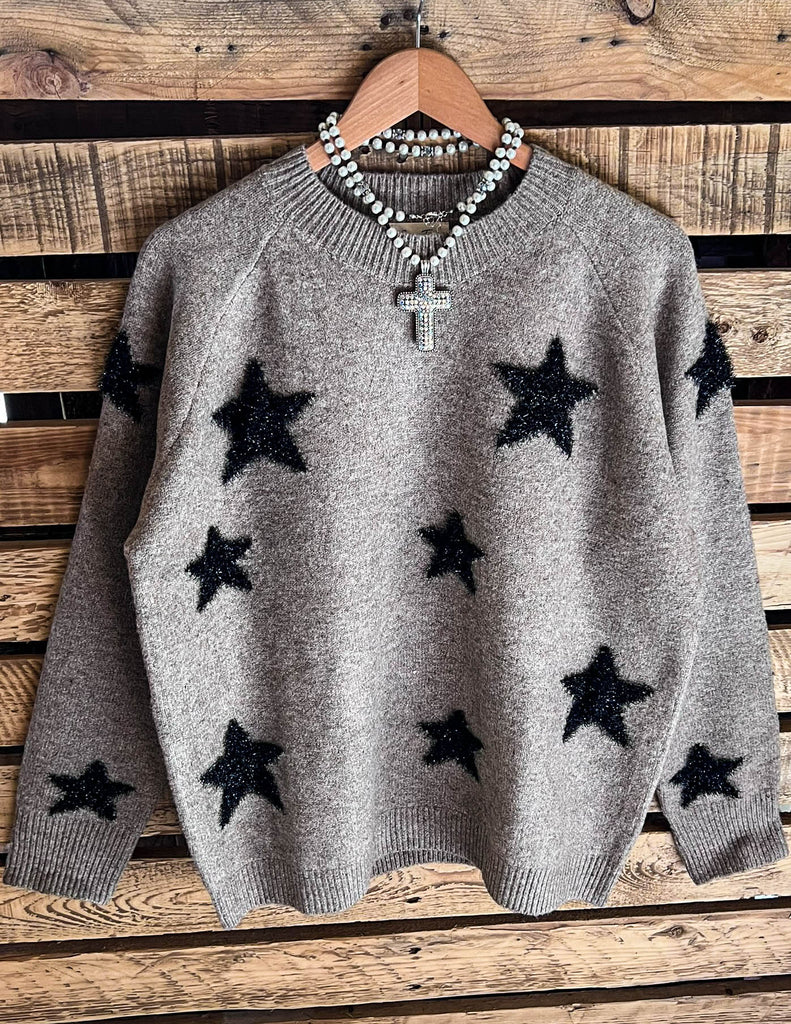 STARS IN THE SKY TONIGHT  PULLOVER SWEATER IN MOCHA