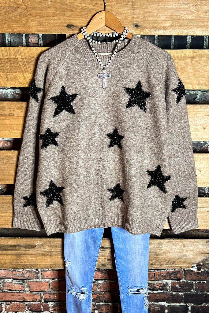 STARS IN THE SKY TONIGHT  PULLOVER SWEATER IN MOCHA