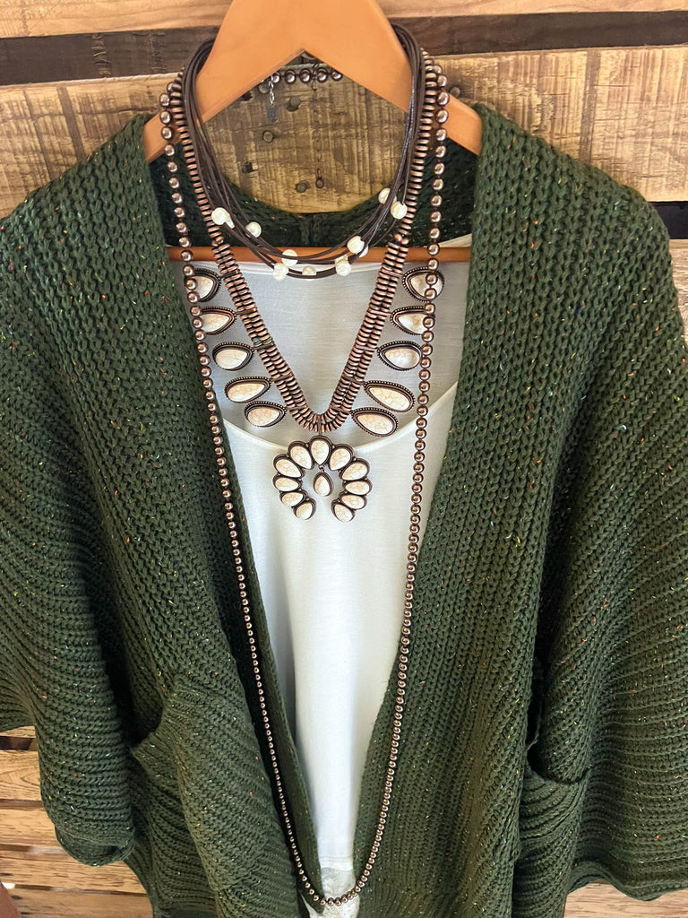 Take It Easy Oversized Cozy Chunky Pocket Ruana Cardigan in Dark Olive