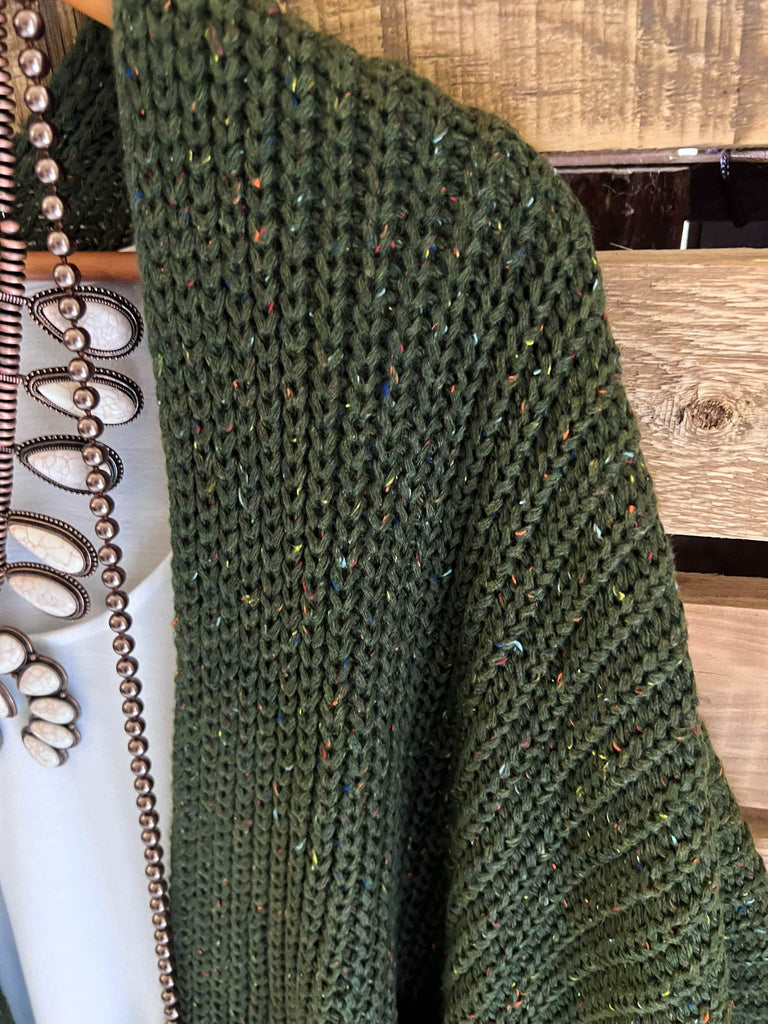 Take It Easy Oversized Cozy Chunky Pocket Ruana Cardigan in Dark Olive