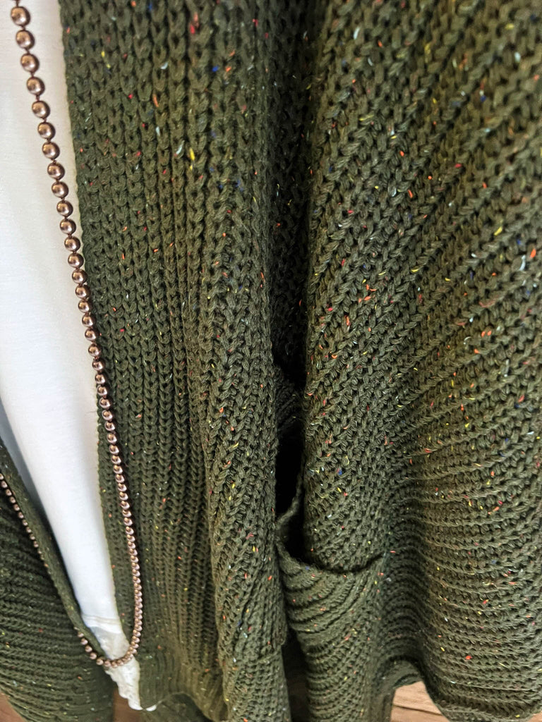 Take It Easy Oversized Cozy Chunky Pocket Ruana Cardigan in Dark Olive