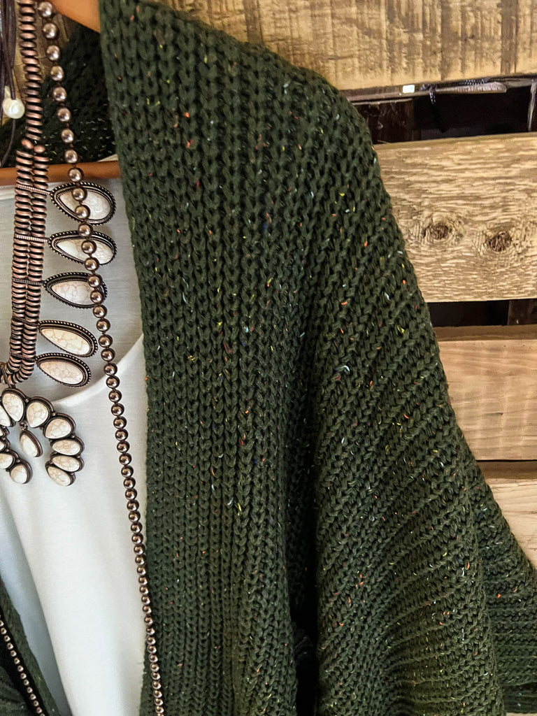 Take It Easy Oversized Cozy Chunky Pocket Ruana Cardigan in Dark Olive