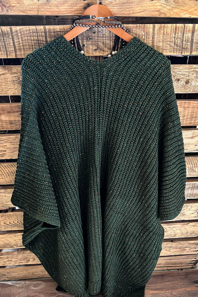 Take It Easy Oversized Cozy Chunky Pocket Ruana Cardigan in Dark Olive