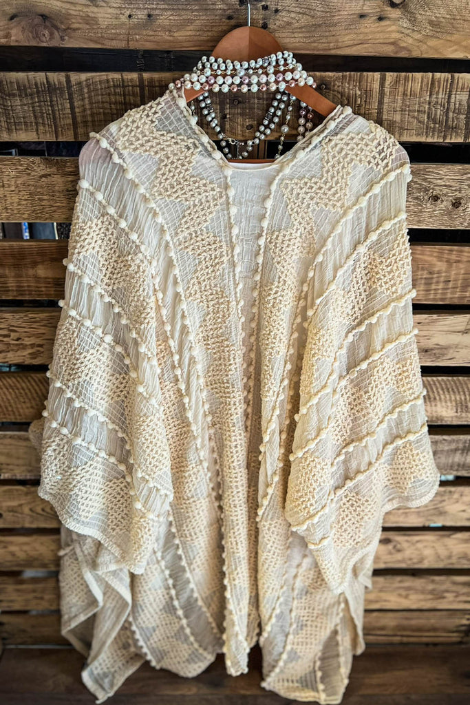 GENUINE SOUL SOFT BOHO EMBELLISHED KIMONO IN BEIGE