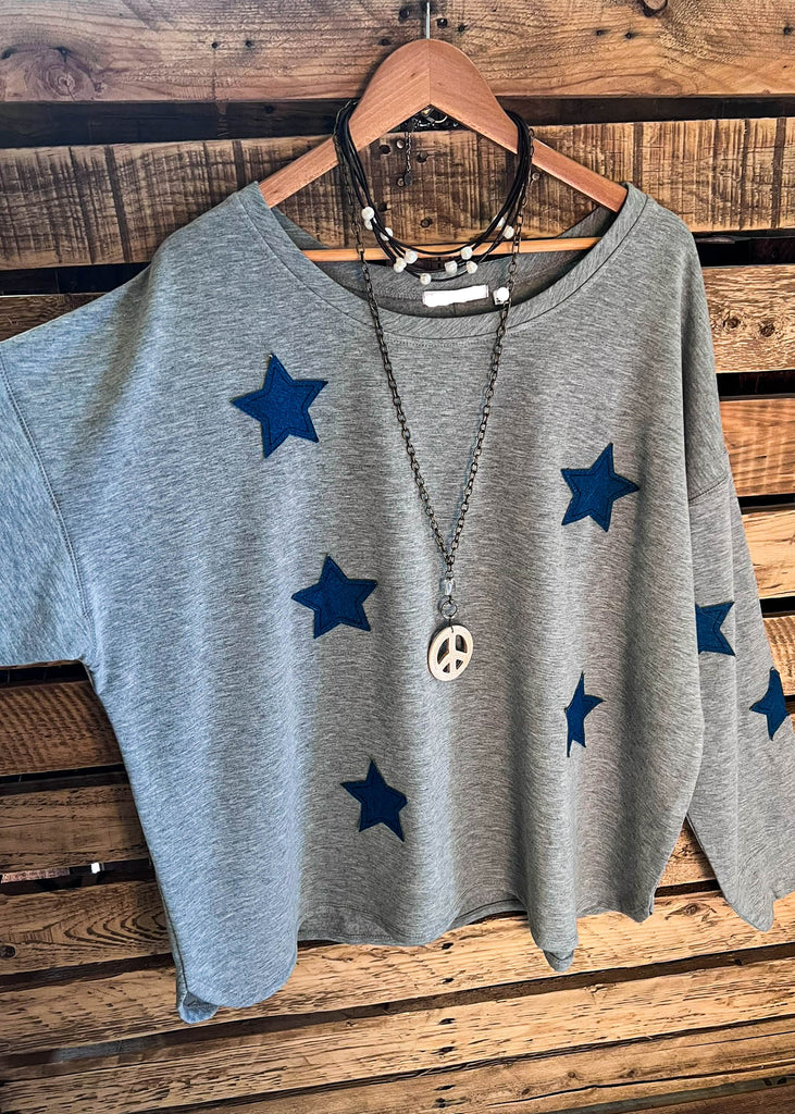 HOLDING OUT HOPE STARS PATCH TUNIC IN GRAY