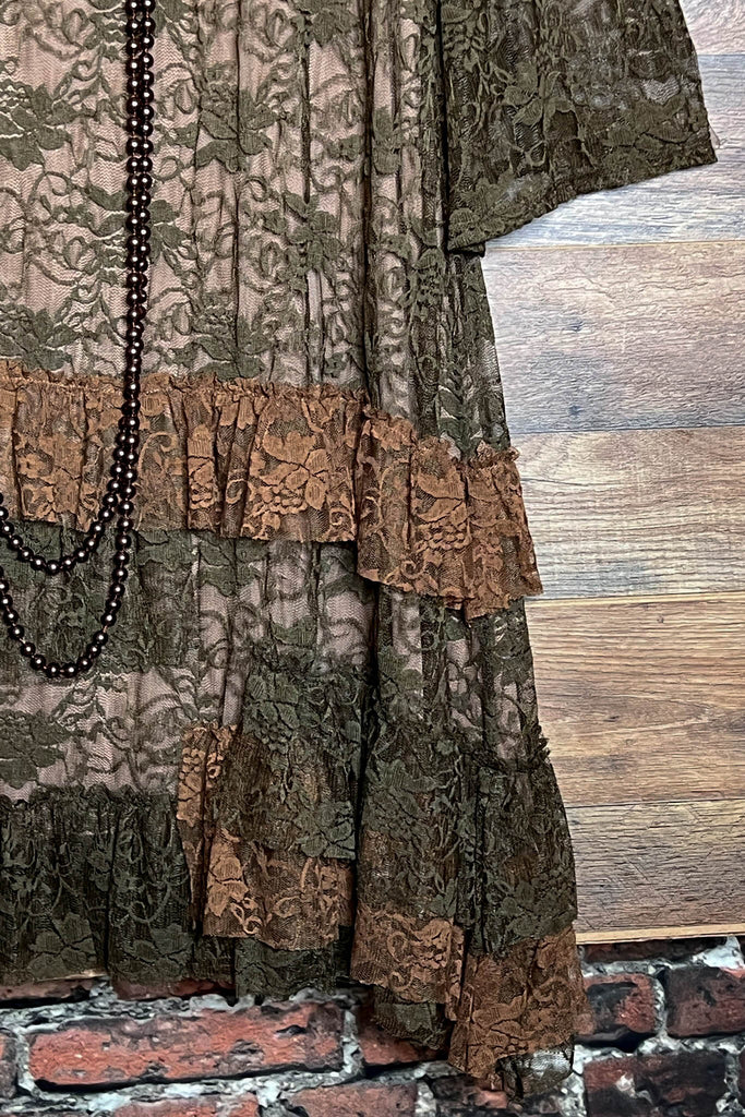 Pure Enchantment Lace Dress in Olive