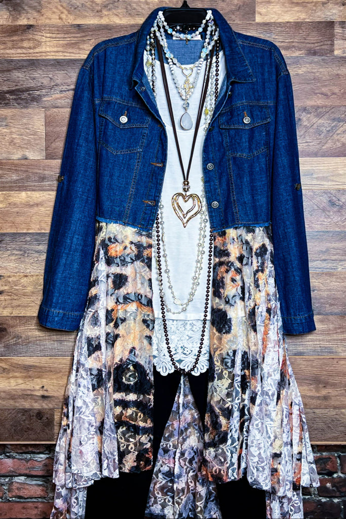 BORN TO BE FABULOUS LEOPARD PRINT LACE & DENIM STYLISH JACKET