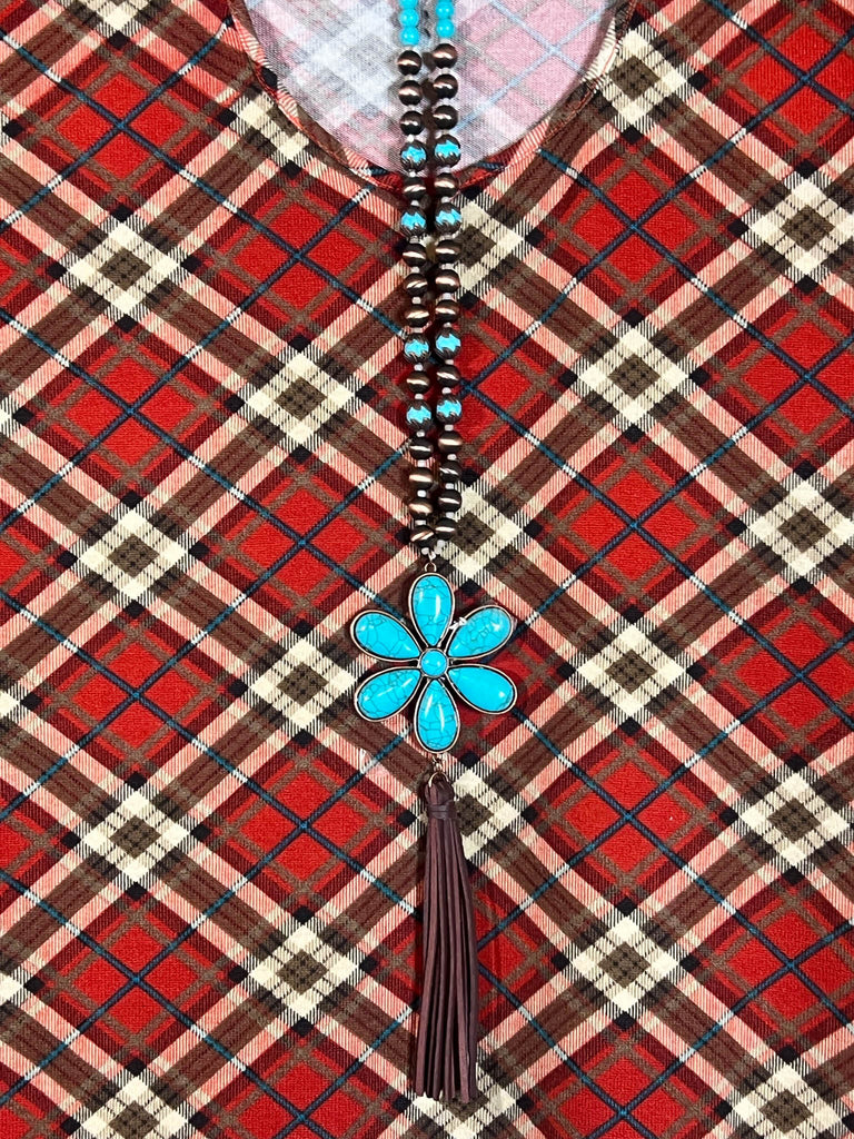 WALK THE LINE PLAID SWEATER DRESS LONG SLEEVE IN RED---------------sale