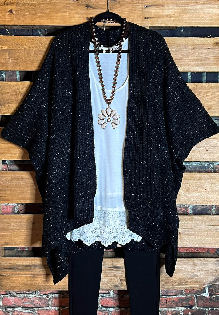 Take It Easy Oversized Cozy Chunky Pocket Ruana Cardigan in Black