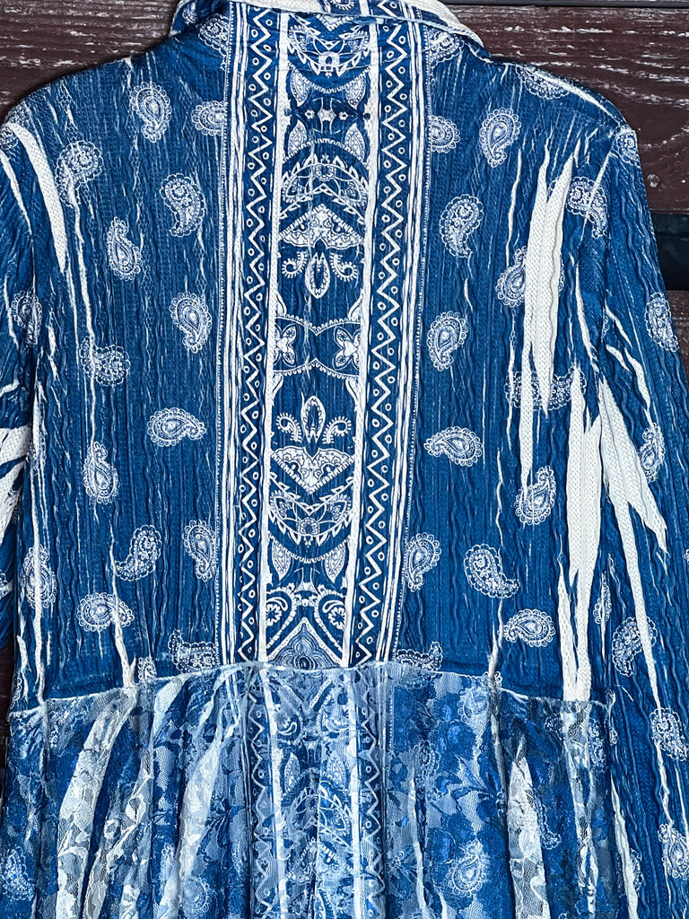 INDIGO MOON FAB PAISLEYS LACE CARDIGAN LONG JACKET BLUE ROYAL