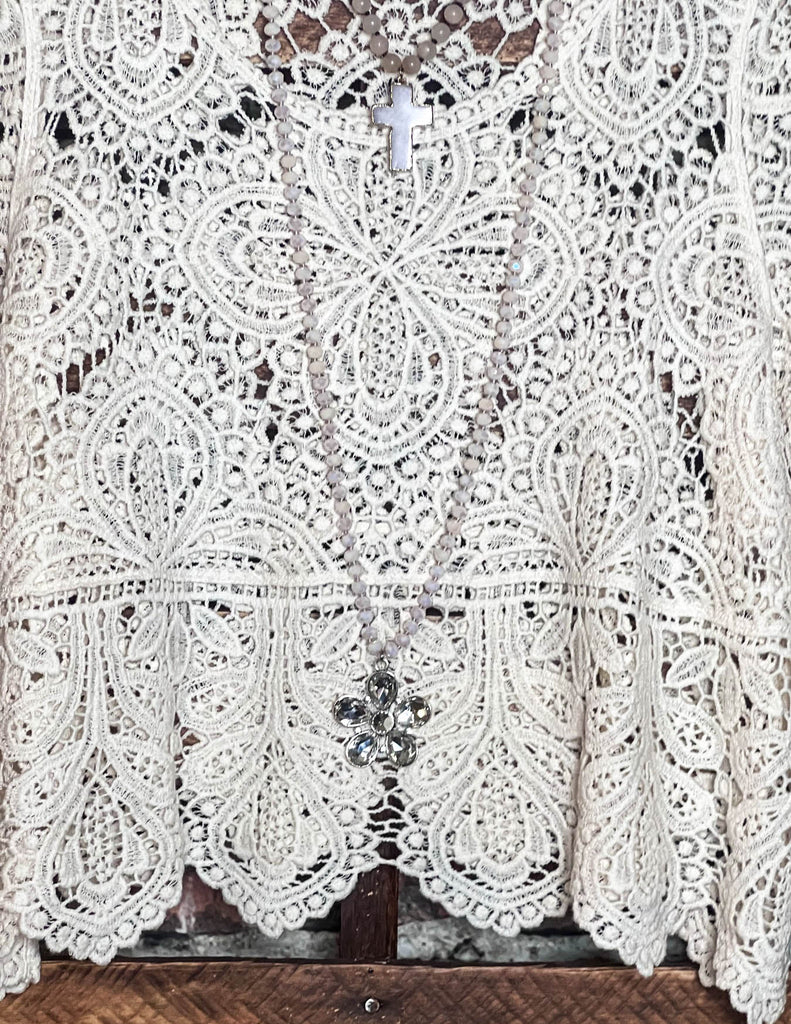 BY THE LIGHT OF THE MOON ROMANCE CROCHET TOP BEIGE