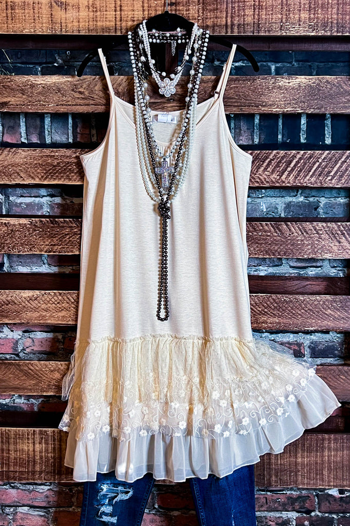 I'M ETERNALLY YOURS LAYERING SLIP DRESS EXTENDER IN BEIGE