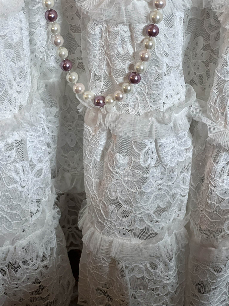 Young At Heart Timeless Pretty Lace 2Pcs Set 3Q Sleeve in White