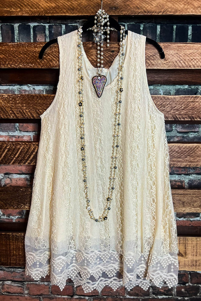 LOST IN LOVE BEIGE LACE TUNIC DRESS