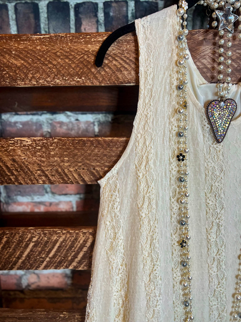 LOST IN LOVE BEIGE LACE TUNIC DRESS