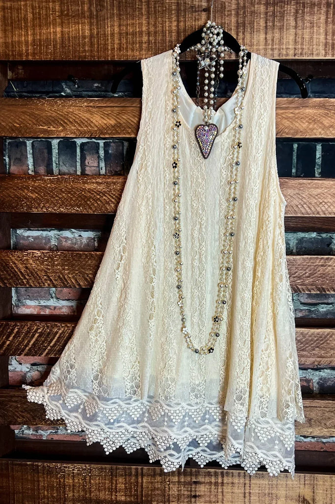 LOST IN LOVE BEIGE LACE TUNIC DRESS