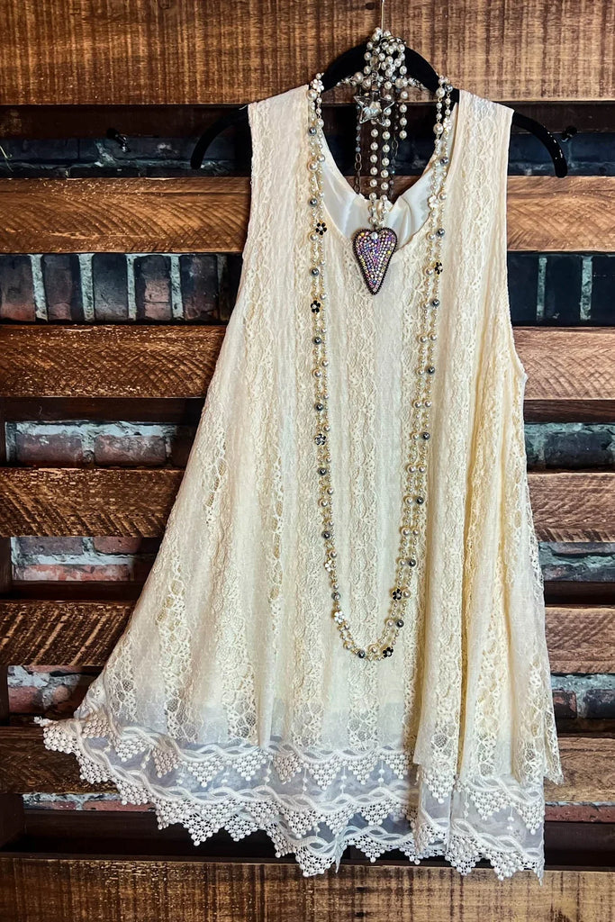 LOST IN LOVE BEIGE LACE TUNIC DRESS