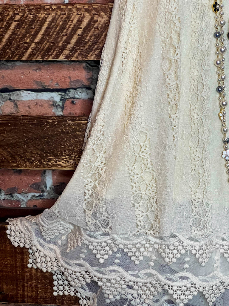 LOST IN LOVE BEIGE LACE TUNIC DRESS