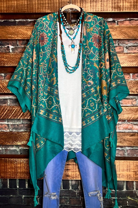 TICKETS TO PARADISE BOHO KIMONO IN EMERALD GREEN