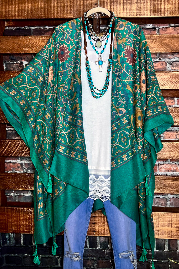TICKETS TO PARADISE BOHO KIMONO IN EMERALD GREEN