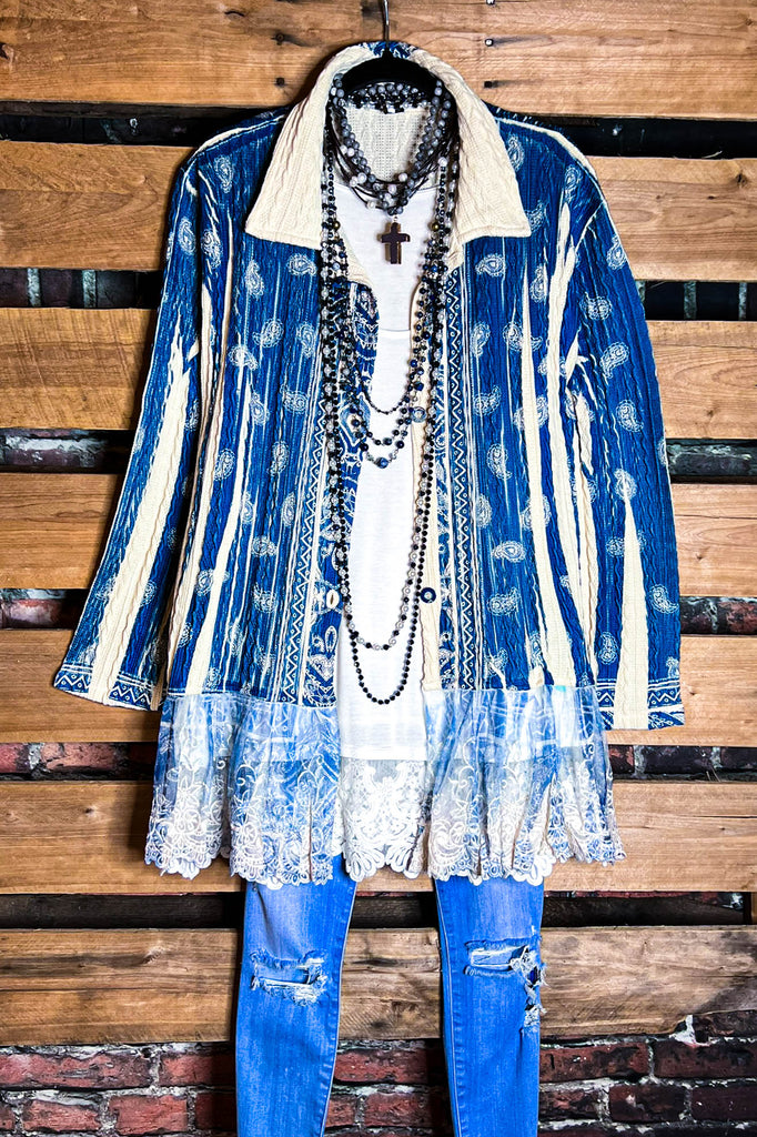 Treasure My Love Lace Embellished Jacket in Royal Blue