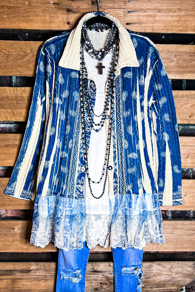 Something Good Royal Blue Paisley Embellished Jacket