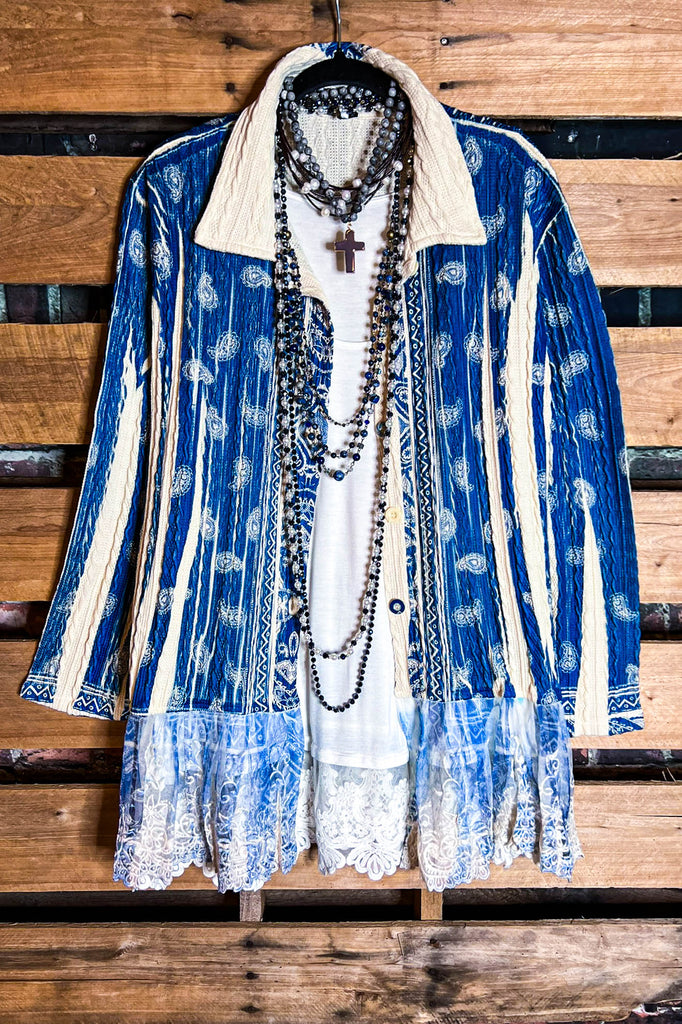Treasure My Love Lace Embellished Jacket in Royal Blue