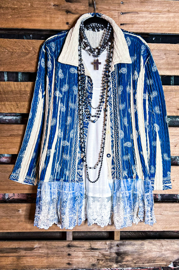 Treasure My Love Lace Embellished Jacket in Royal Blue