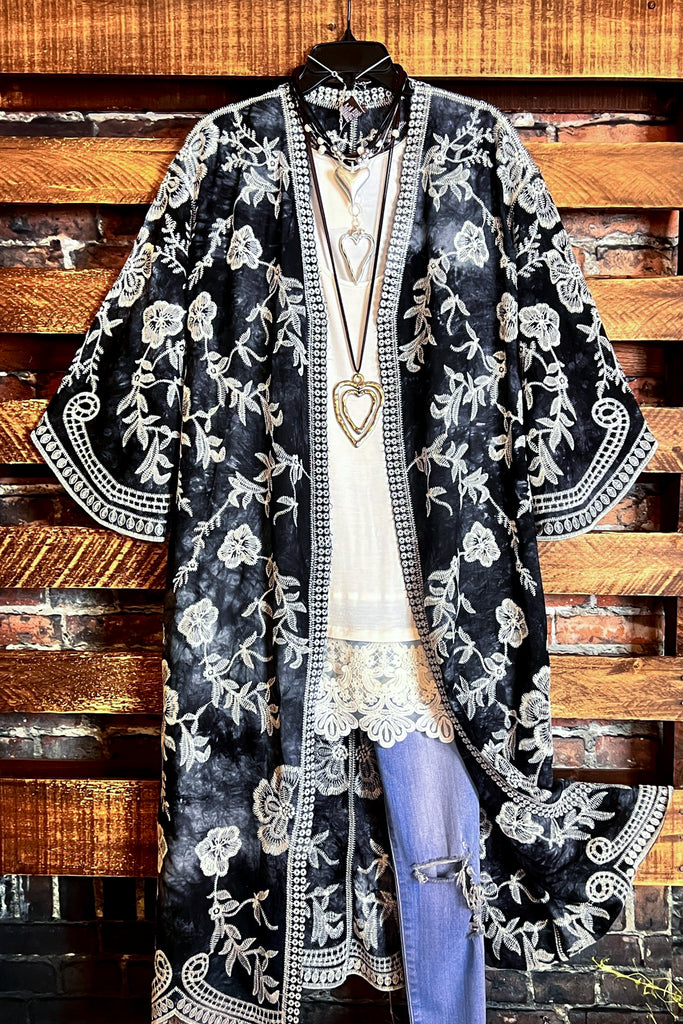 Le Bohemian Magic Dance Black Tie Dye Embroidered Kimono