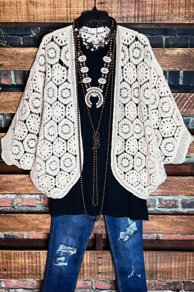 A LOVE THAT WILL LAST FOREVER 100% COTTON CROCHET CARDIGAN BEIGE NATURAL