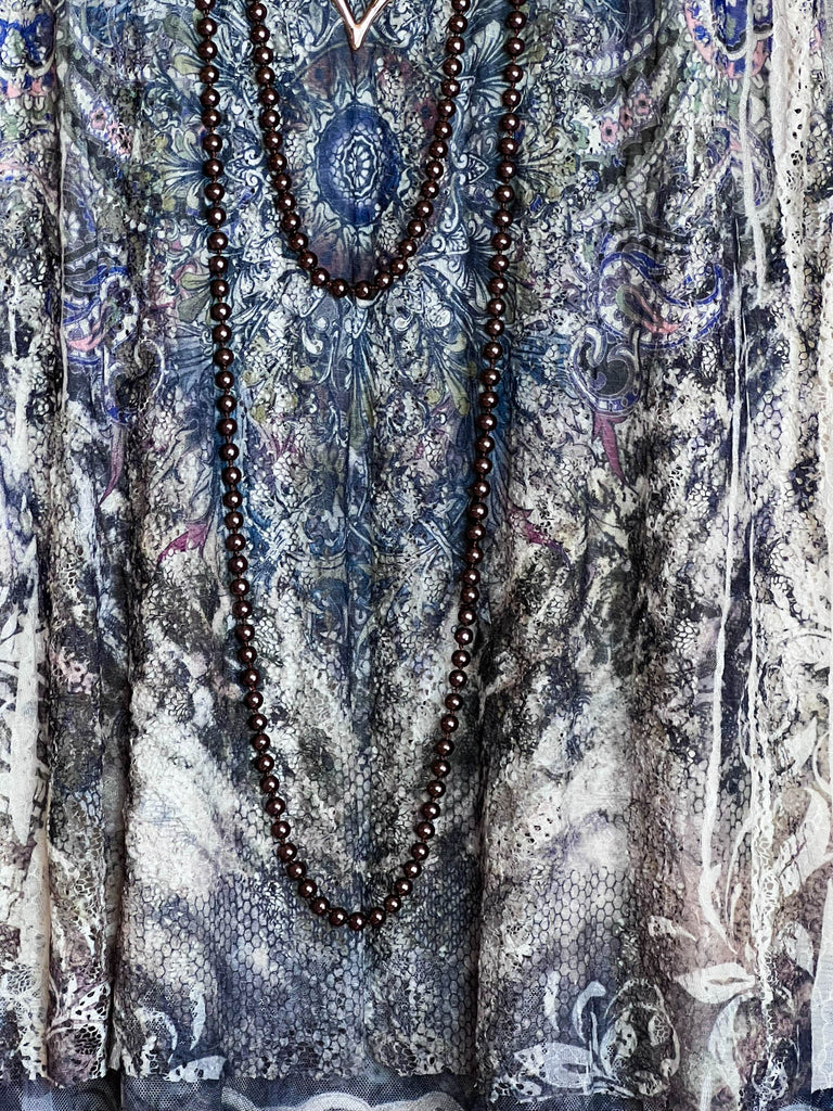 EVENING GARDEN DRESS-TUNIC IN BROWN & OLIVE MULTI-COLOR