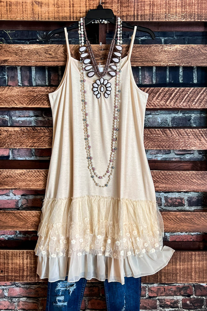 I'M ETERNALLY YOURS LAYERING SLIP DRESS EXTENDER IN BEIGE