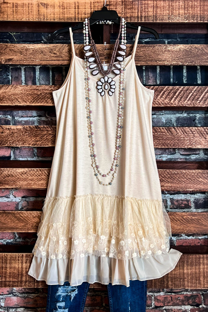 I'M ETERNALLY YOURS LAYERING SLIP DRESS EXTENDER IN BEIGE