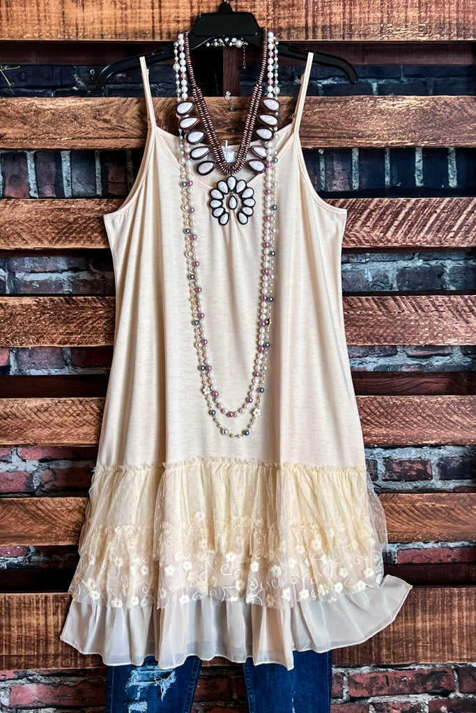 I'M ETERNALLY YOURS LAYERING SLIP DRESS EXTENDER IN BEIGE