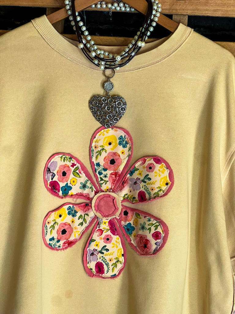 LET LOVE BLOSSOM BOHO COMFY SOFT SWEATSHIRT IN OATMEAL