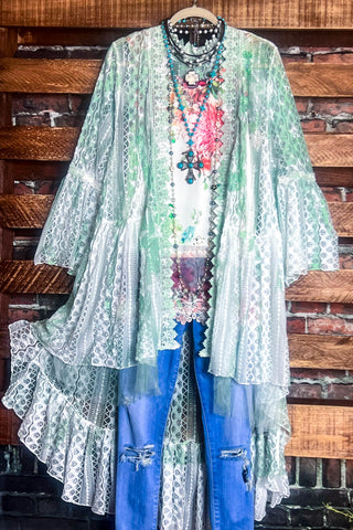 Free Spirit Peasant Fringe Kimono Charcoal