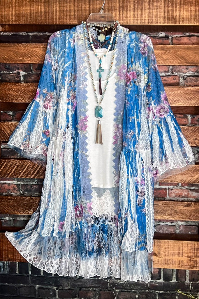 SWEETEST LOVE STORY TEAL FLORAL LACE CARDIGAN