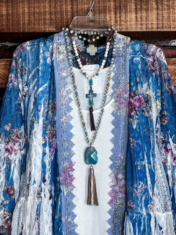 SWEETEST LOVE STORY TEAL FLORAL LACE CARDIGAN