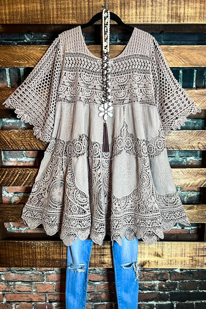 GRACEFUL BEAUTY 100% COTTON TAUPE CROCHET LACE