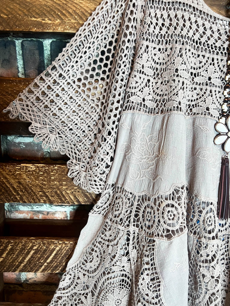 GRACEFUL BEAUTY 100% COTTON TAUPE CROCHET LACE