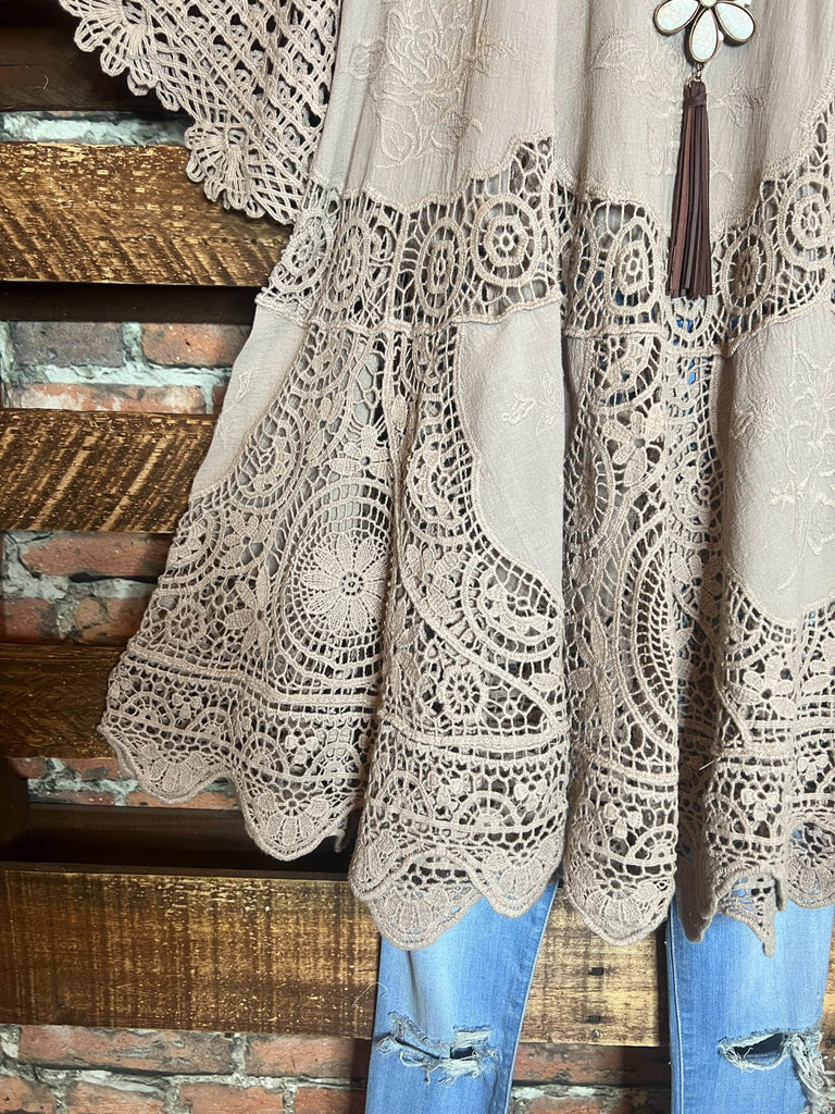 GRACEFUL BEAUTY 100% COTTON TAUPE CROCHET LACE