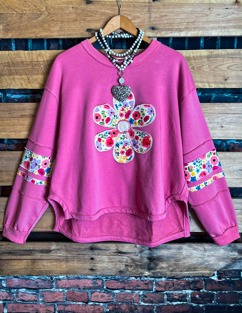 LET LOVE BLOSSOM BOHO COMFY SOFT SWEATSHIRT IN PINK ROSE