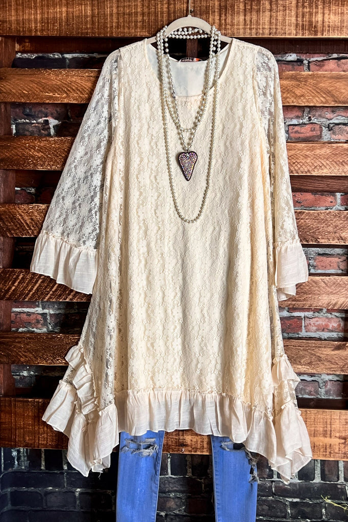 FARYTALE BEGINNINGS LACE DRESS IN BEIGE