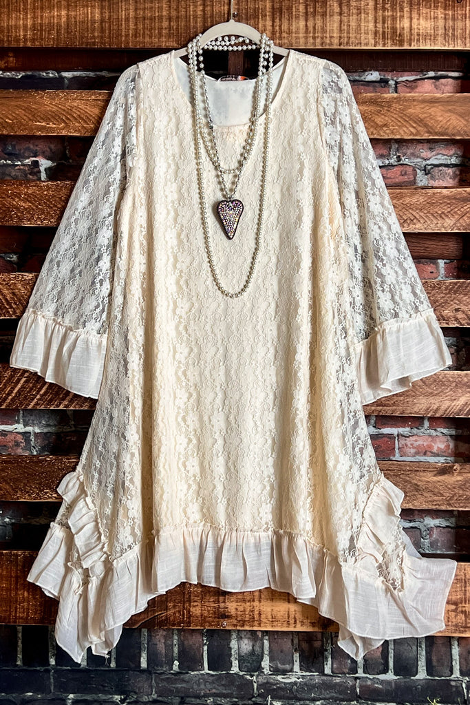 FARYTALE BEGINNINGS LACE DRESS IN BEIGE