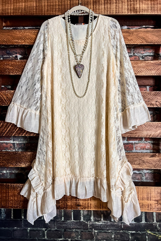 FARYTALE BEGINNINGS LACE DRESS IN BEIGE