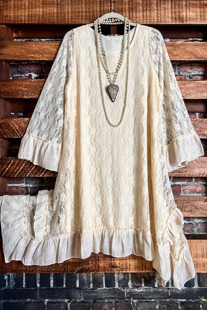 FARYTALE BEGINNINGS LACE DRESS IN BEIGE