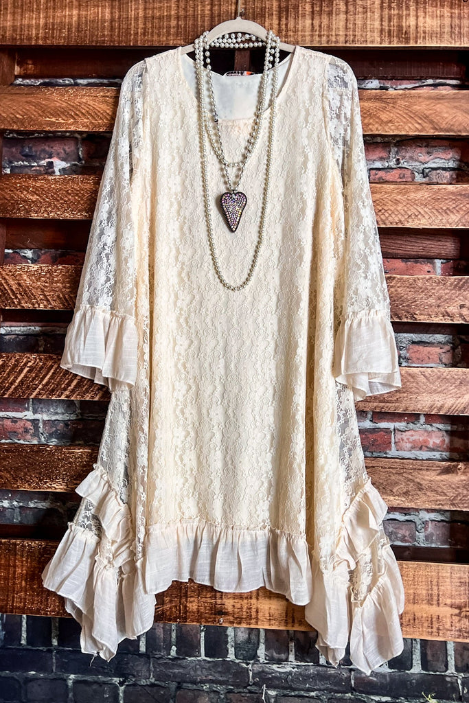 FARYTALE BEGINNINGS LACE DRESS IN BEIGE