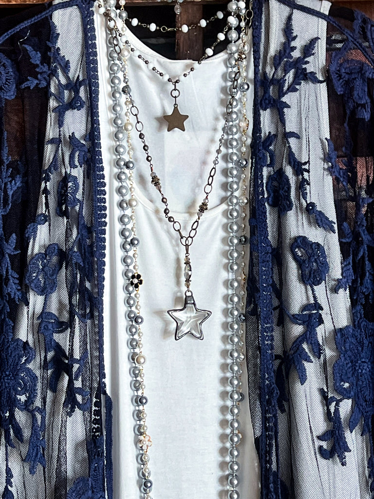 WON MY HEART NAVY BLUE LACE CARDIGAN DUSTER KIMONO