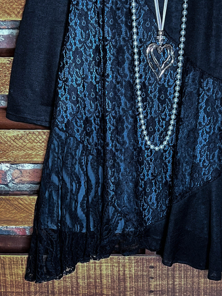 I'M ETERNALLY YOURS BLACK LACE EMBELLISHED DRESS TUNIC------SALE